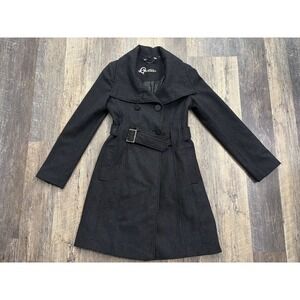 Guess Womens Wool Blend Double Breasted Belted Trench Coat Charcoal Grey Small
